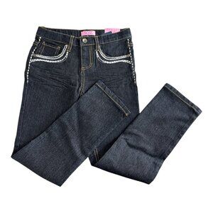 Girls SQZ 5-Pocket Rhinestone Jeans Size 6X - Rinse Wash 20" Inseam MSRP $34
